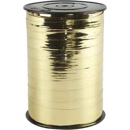 Geschenkband, Metallgold, B: 10 mm, glänzend, 250 m/ 1 Rolle.